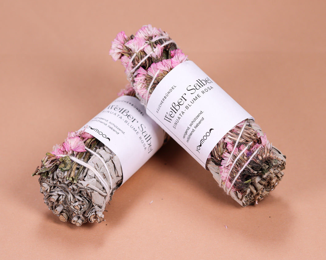 Räucherbündel Weißer Salbei & Sinuata-Blume rosa